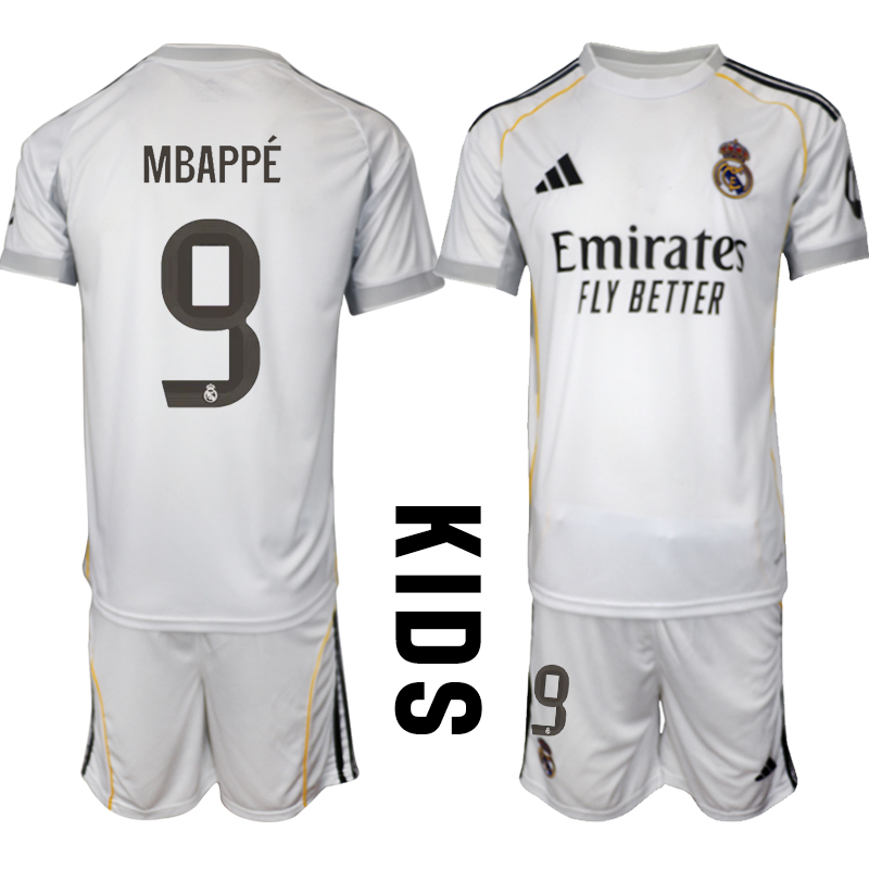 Youth 2025-2026 Club Real Madrid home white 9 Soccer Jersey 01